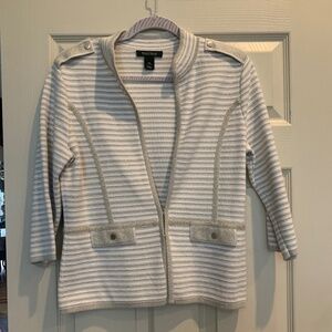 White House Black Market Gold Lurex/White Stripe Cardigan Sweater sz M